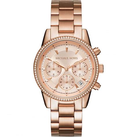 michael kors rose golden oversized chronograph watch|Michael Kors ritz chronograph.